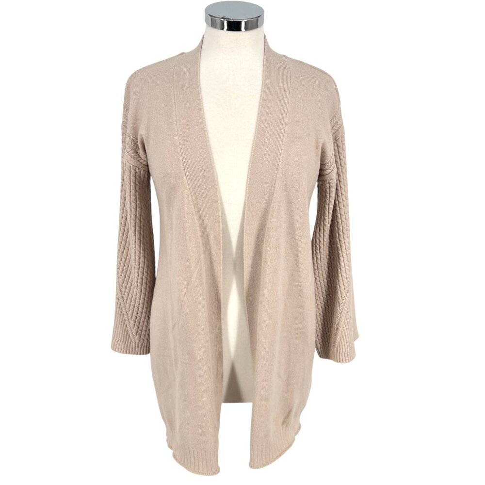 T Tahari Open Front Cardigan Sweater With Wide Sleeves Beige Size Small